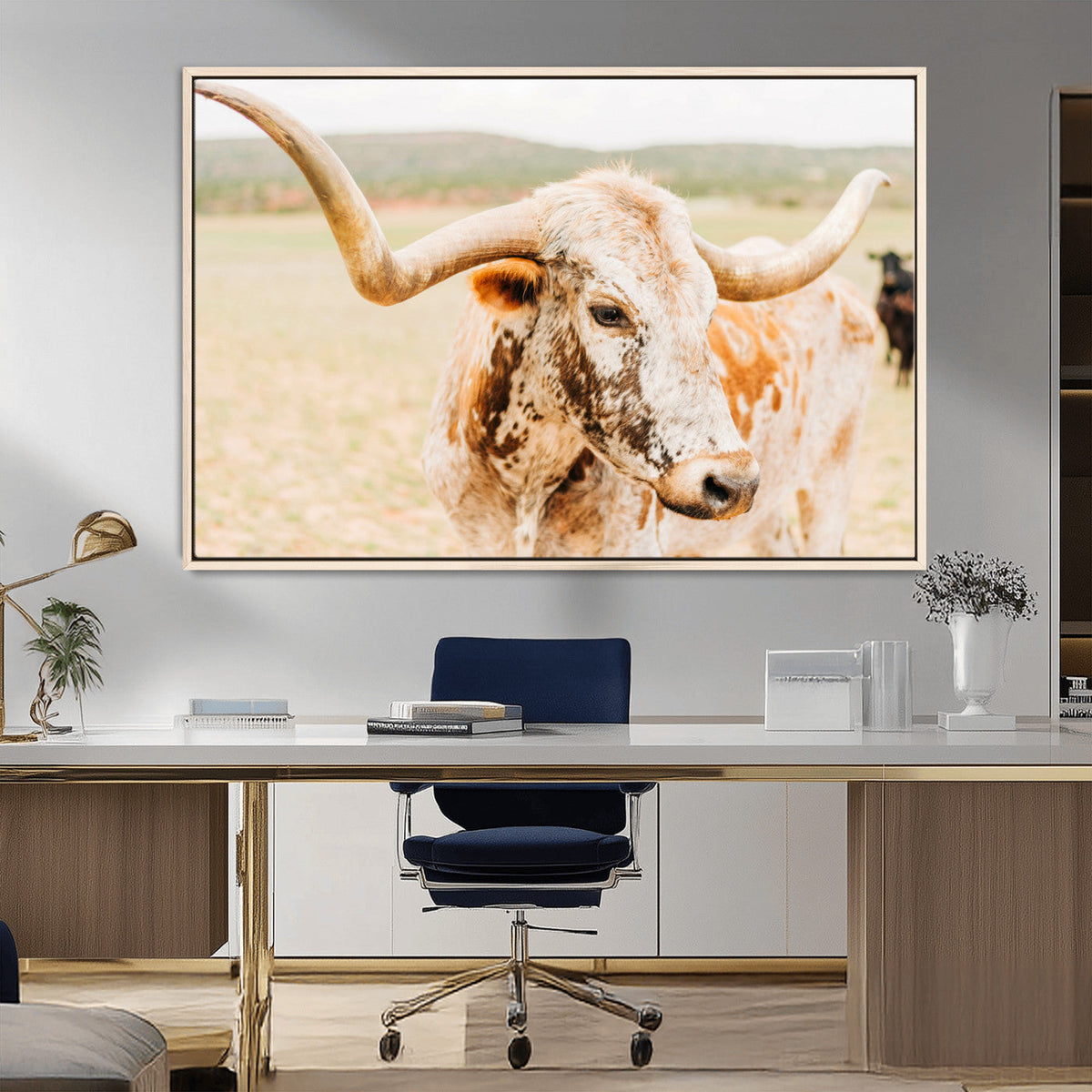 Texas Longhorn Wall Art Canvas Print – Framed Spotted Cow