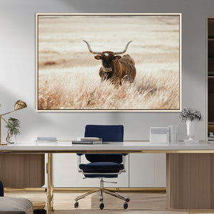 Texas Longhorn Wall Art Canvas Print – Framed Brown Horned