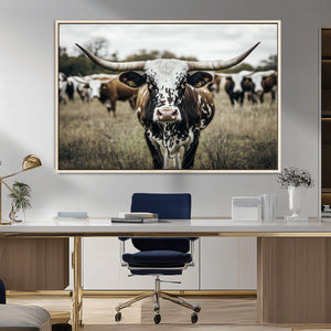 Texas Longhorn Wall Art – Framed Speckled Cow Canvas