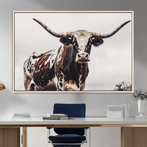 Texas Longhorn Wall Art Canvas Print – Framed Spotted Bull