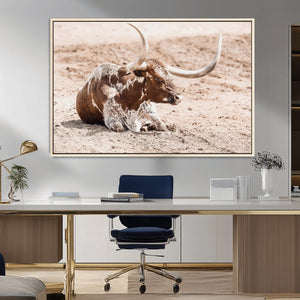 Texas Longhorn Wall Art Canvas Print – Framed Resting Bull