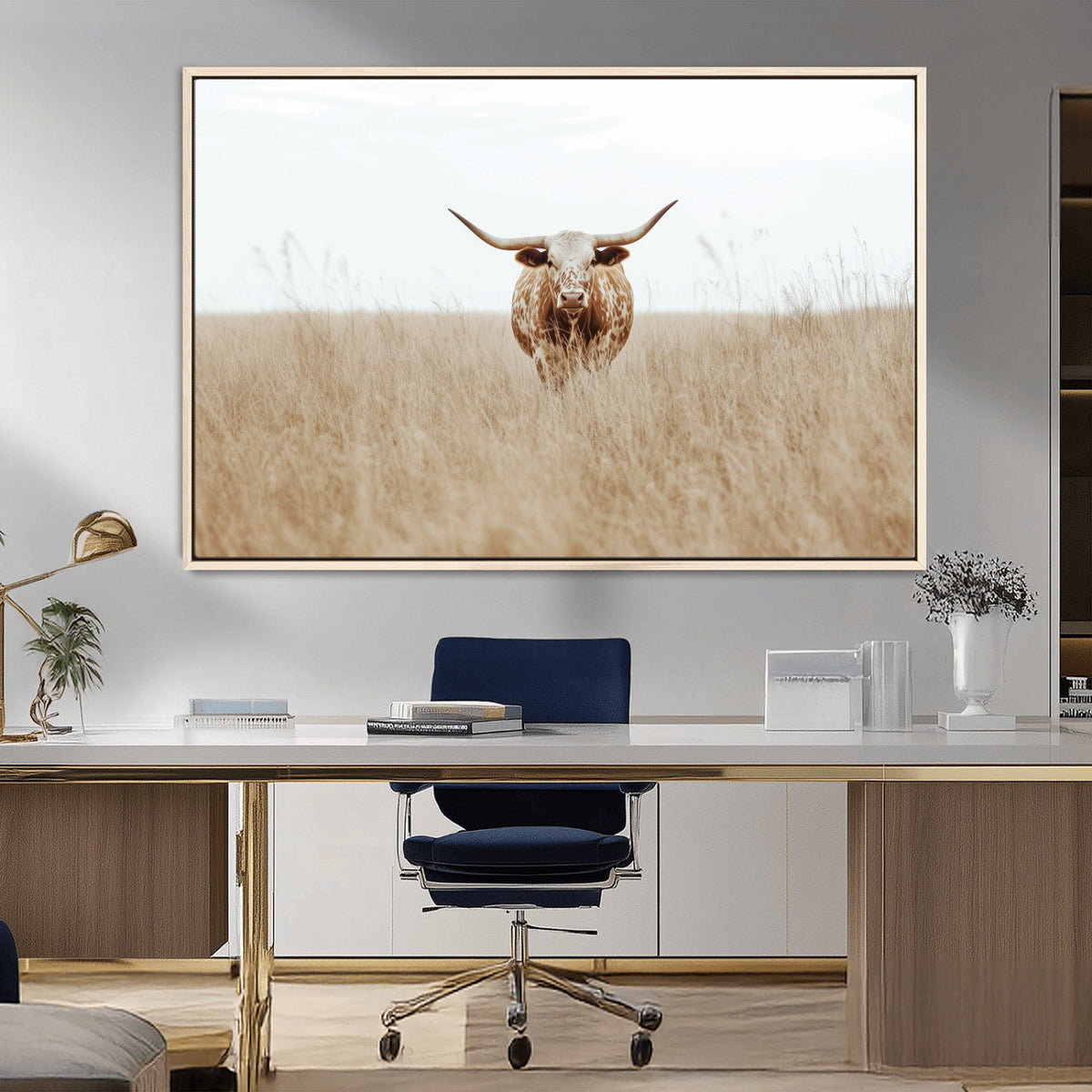 Texas Longhorn Wall Art Canvas Print – Framed Lone Cattle