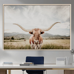 Texas Longhorn Wall Art Canvas Print – Framed Western Cow