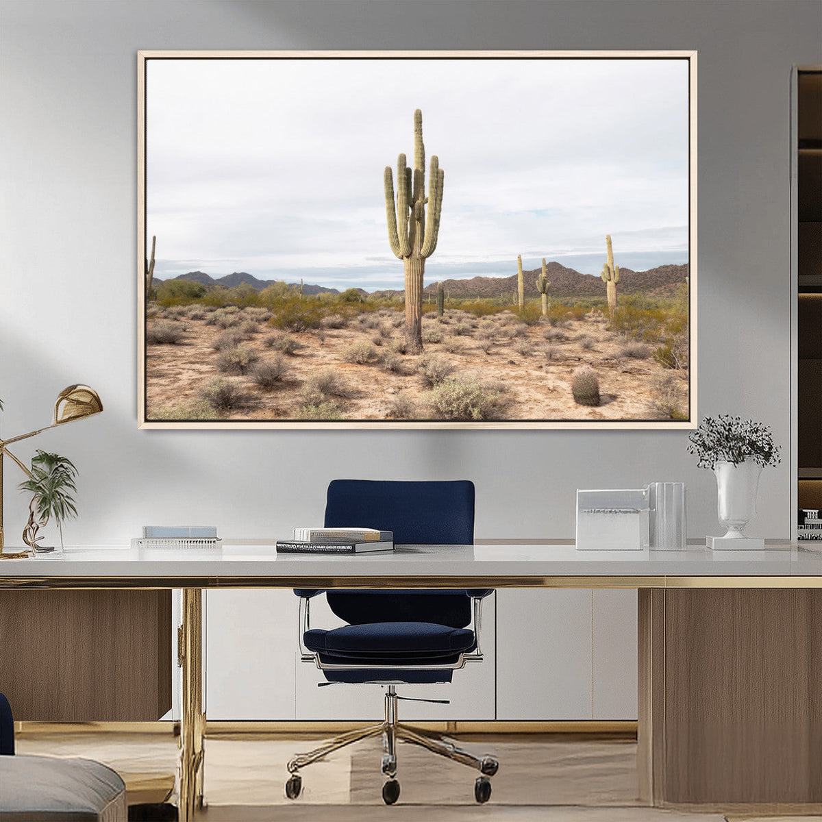 Saguaro Cactus Wall Art – Framed Desert Canvas Artwork,