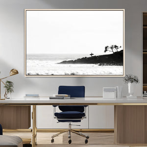 Surfer Cliffs Wall Art Canvas Print – Framed Black White