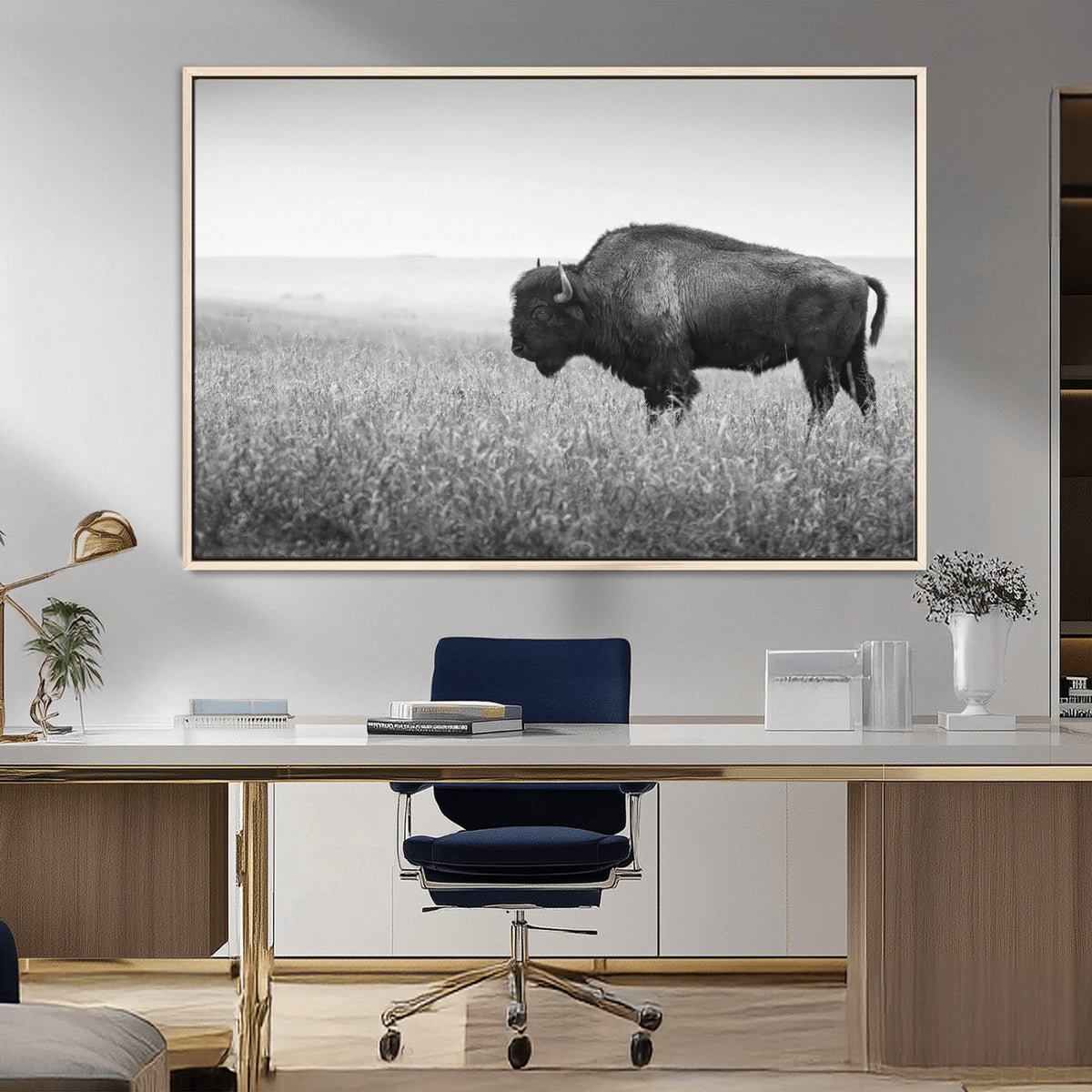 Bison Wall Art Canvas Print – Framed Rustic Wildlife Scene