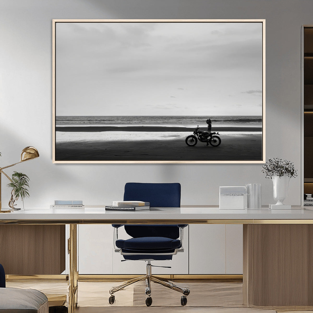 Motorcycle Beach Wall Art Canvas Print – Framed Vintage
