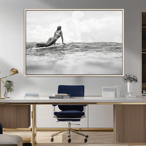 Black and White Surfing Wall Art Canvas Print – Framed Ocean