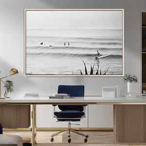 Surfer Silhouette Wall Art – Framed Calm Ocean Canvas