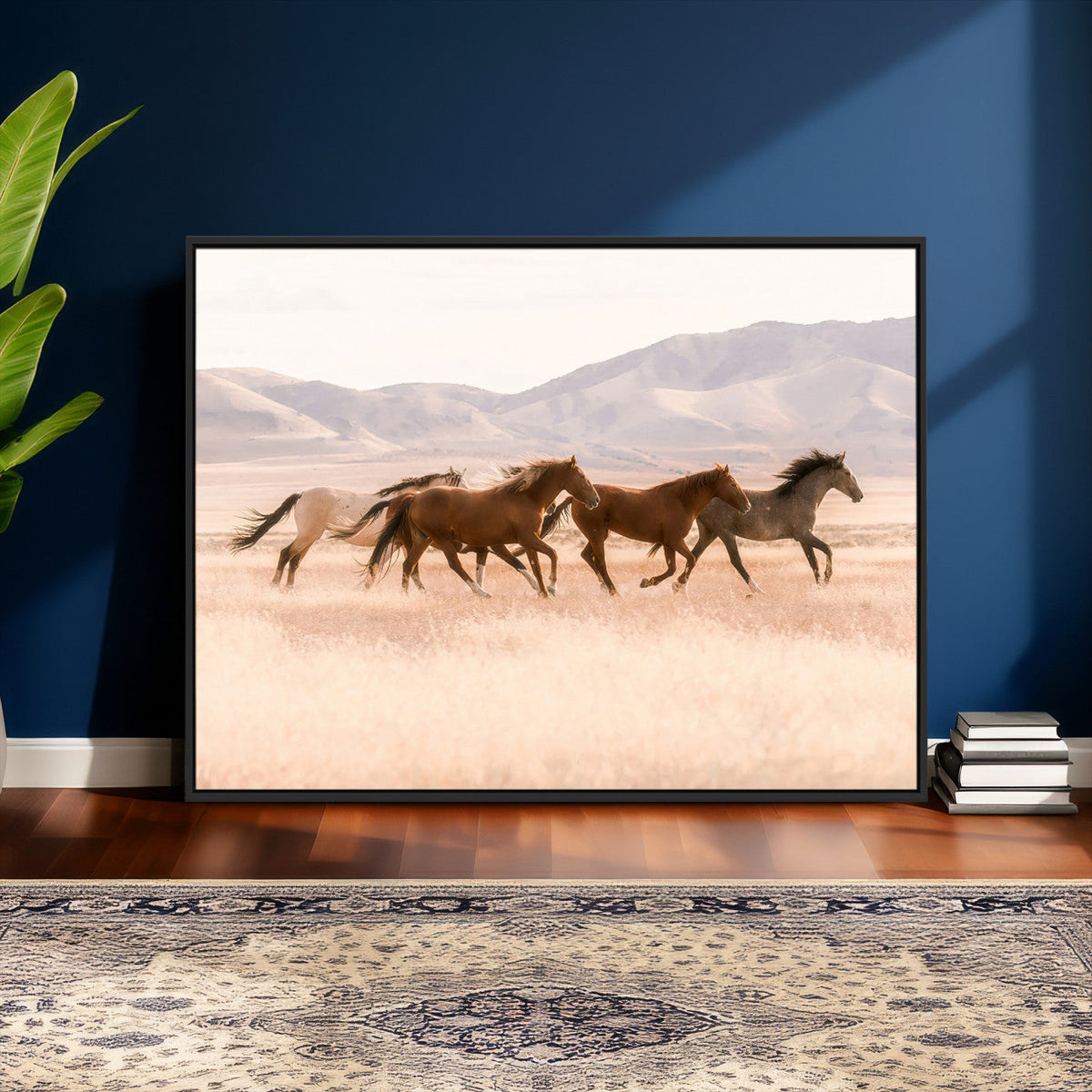 Wild Horse Wall Art Canvas Print – Framed Rustic Western Art