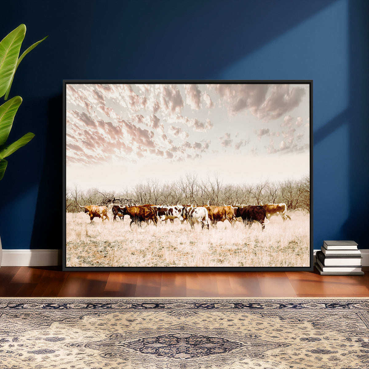 Longhorn Cattle Wall Art Canvas Print – Framed Texas Ranch