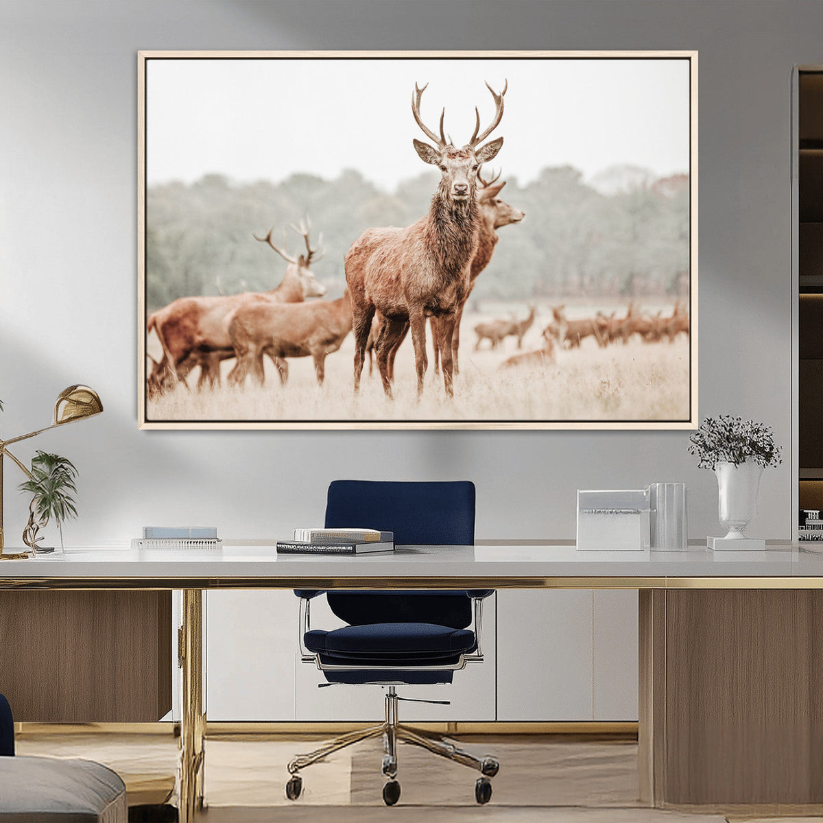 Rustic Nature Wall Art Canvas Print – Stag Woodland Framed
