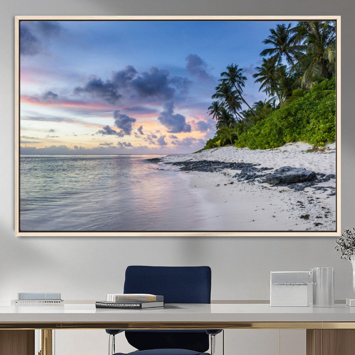 Tropical Beach Wall Art Canvas Print – Framed Sunset Glow