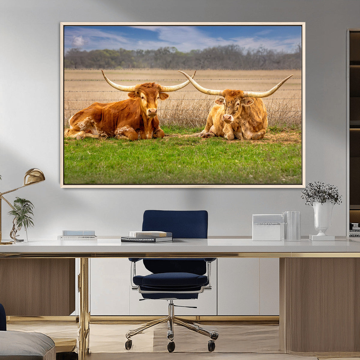 Texas Longhorn Pair Wall Art Canvas Print – Peaceful Rustic