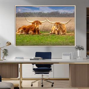 Texas Longhorn Pair Wall Art Canvas Print – Peaceful Rustic