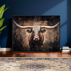 Abstract Longhorn Wall Art Canvas Print – Vintage Western