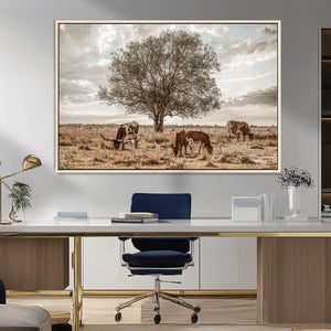 Texas Longhorn Cattle Wall Art, Rustic Western Ranch Canvas
