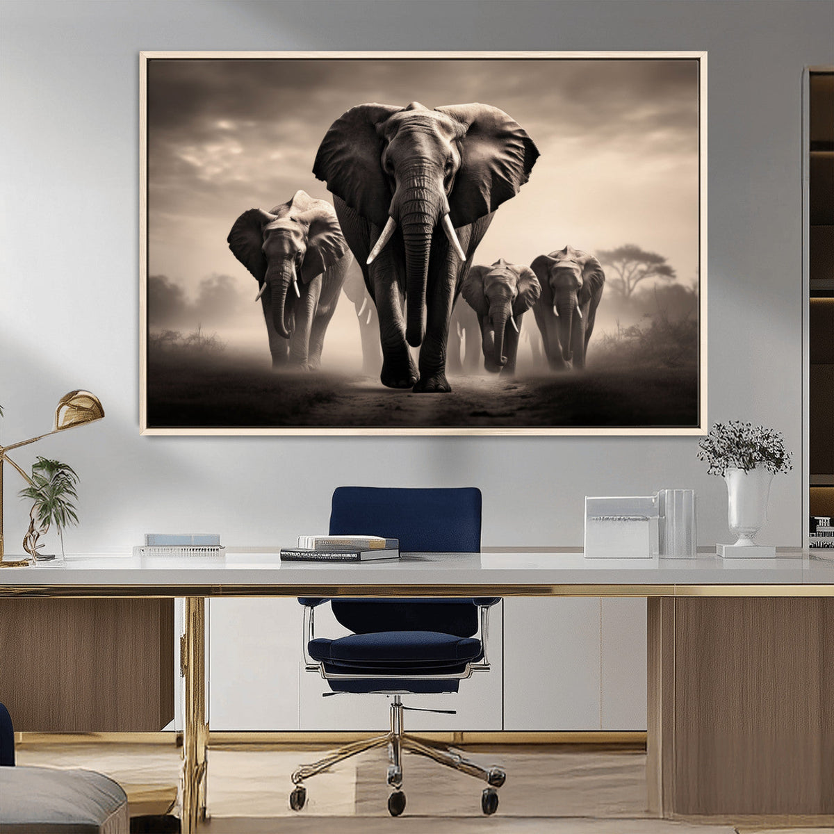 Elephant Family Wall Art Canvas Print, Framed Elephant Wall
