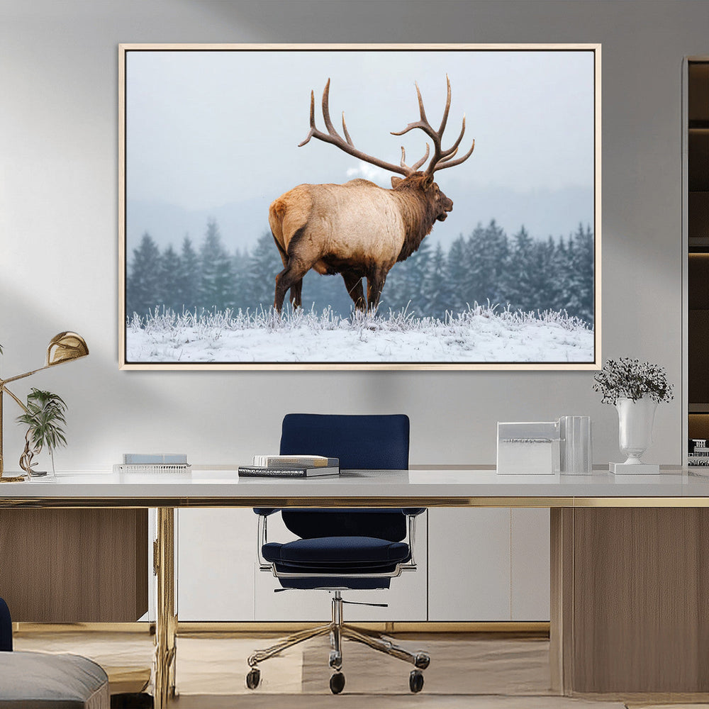 Majestic Elk Snowy Forest Wall Art Canvas Print – Winter