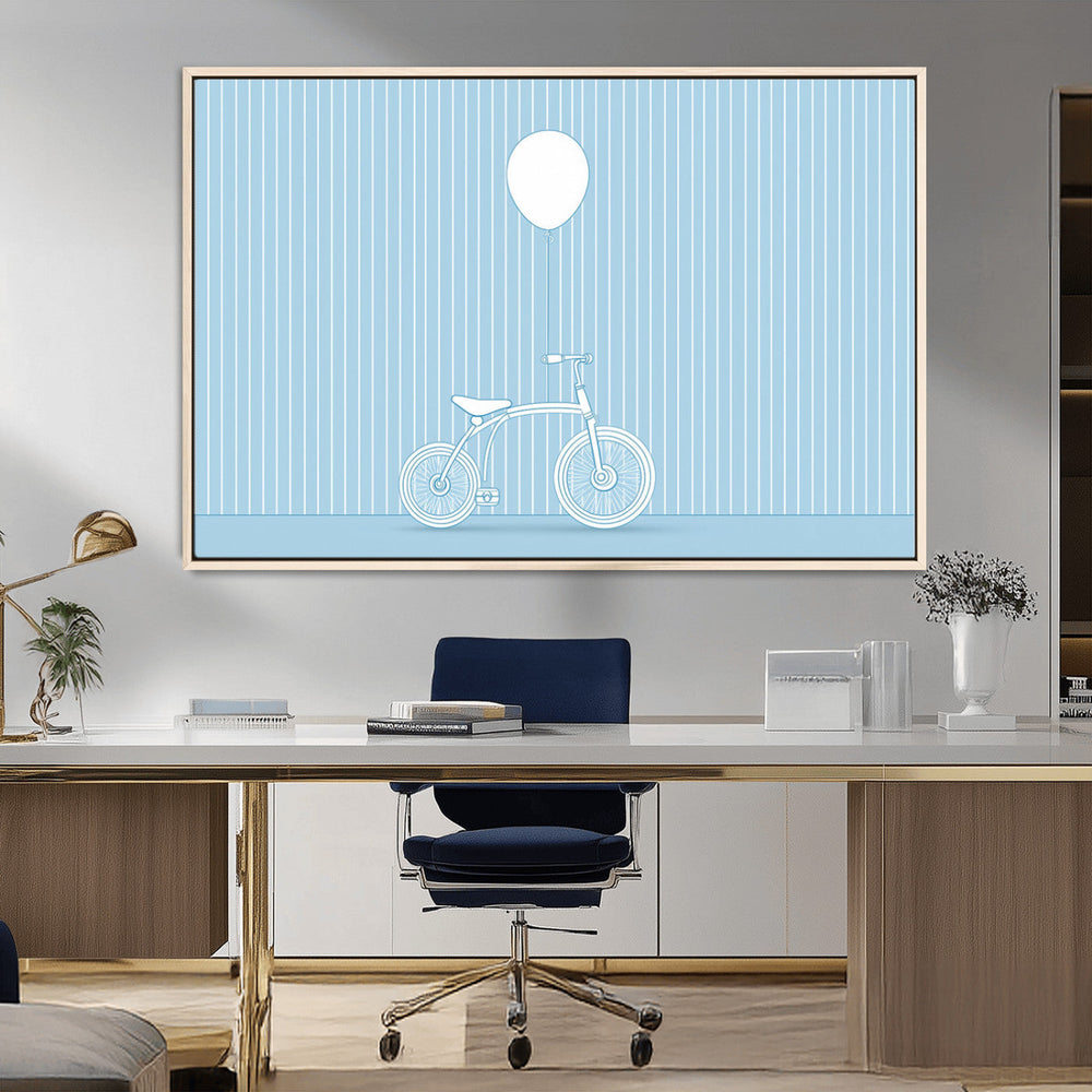 Minimalist Bicycle Balloon Canvas Wall Art – Playful Blue