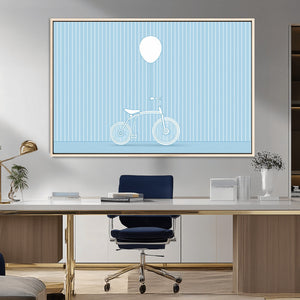 Minimalist Bicycle Balloon Canvas Wall Art – Playful Blue