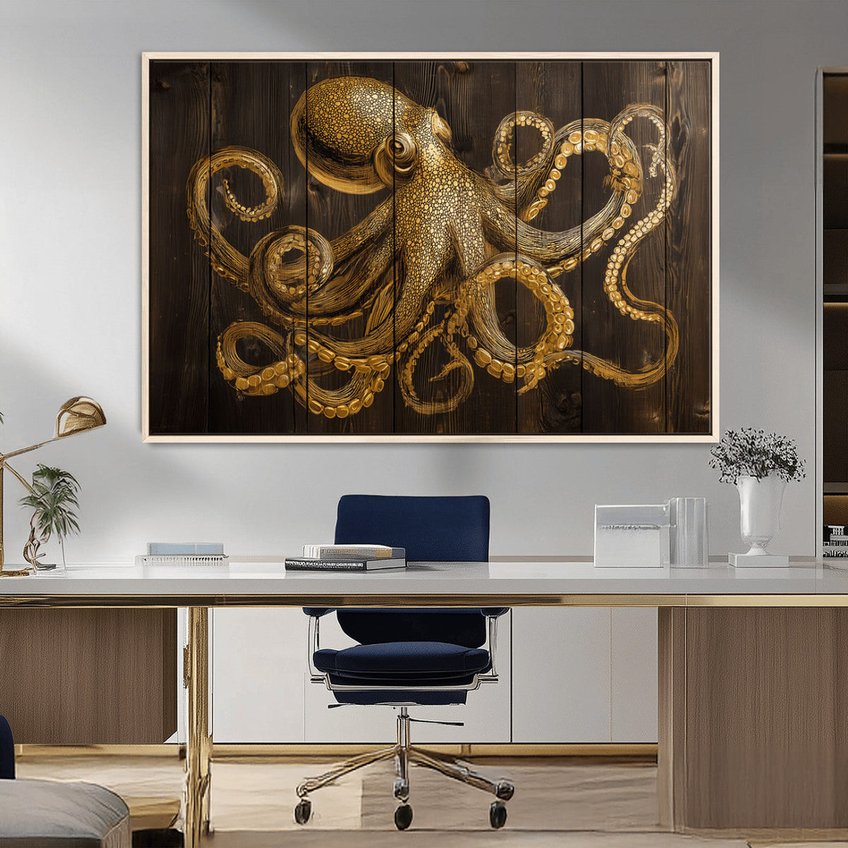 Octopus Wall Art Canvas Print – Wooden Art Sea Creature