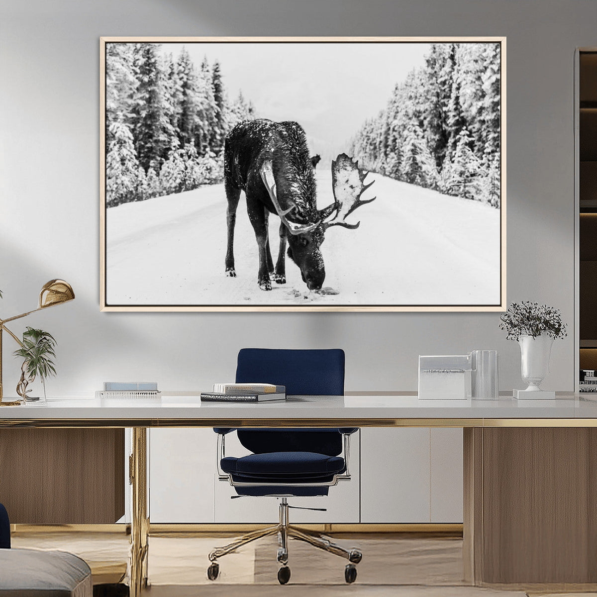 Moose Wall Art Canvas Print – Winter Snowy Forest Antlers