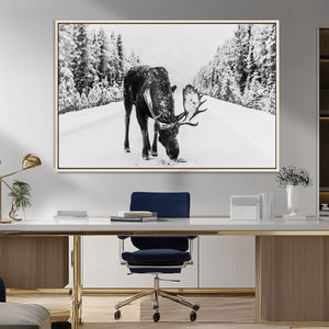 Moose Wall Art Canvas Print – Winter Snowy Forest Antlers