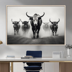 Texas Longhorn Wall Art Canvas Print, Framed Speckled Cow
