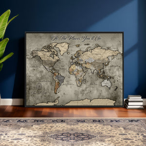 Personalized World Map Wall Art Canvas Print – Custom Push