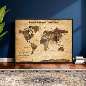 Vintage World Map Canvas Wall Art Print, Personalized