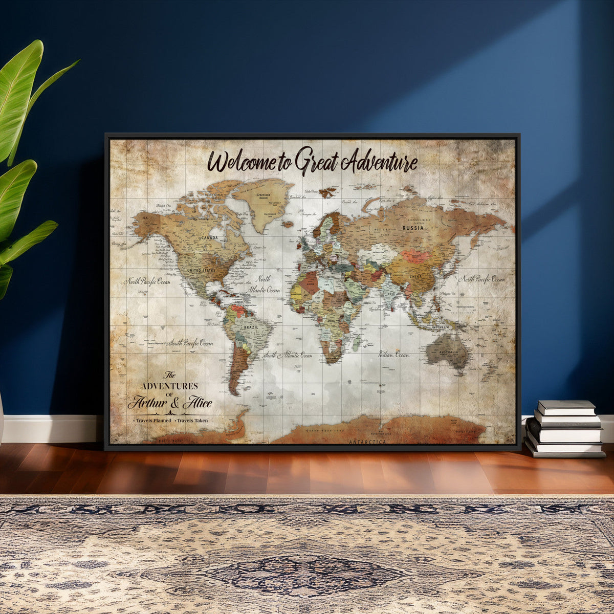 Personalized World Map Wall Art Canvas Print – Custom Push