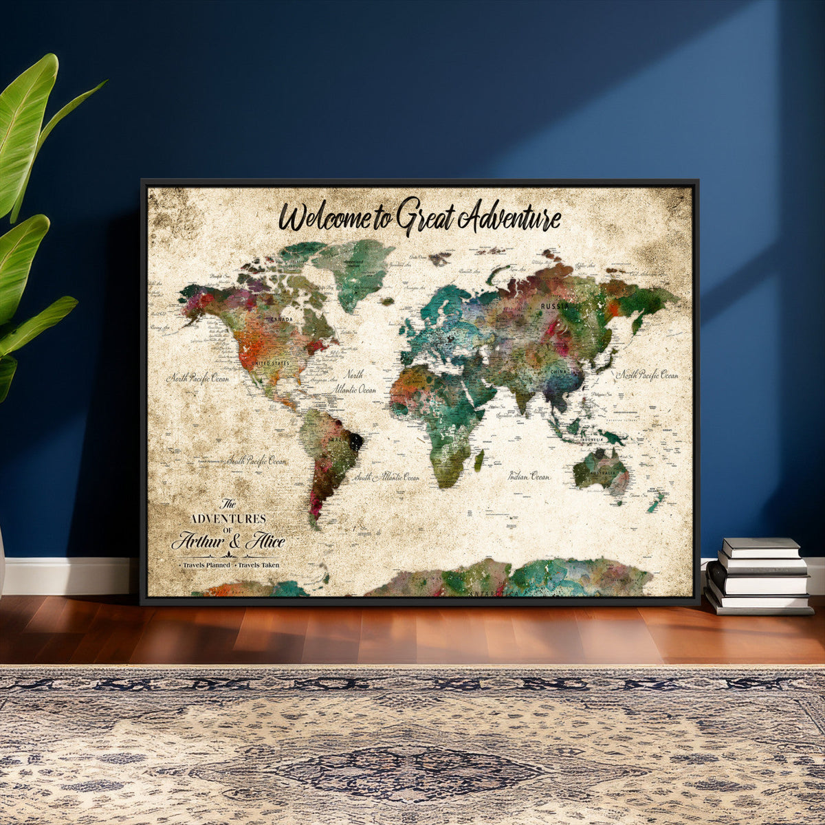Grunge Personalized World Map Wall Art Canvas Print – Custom