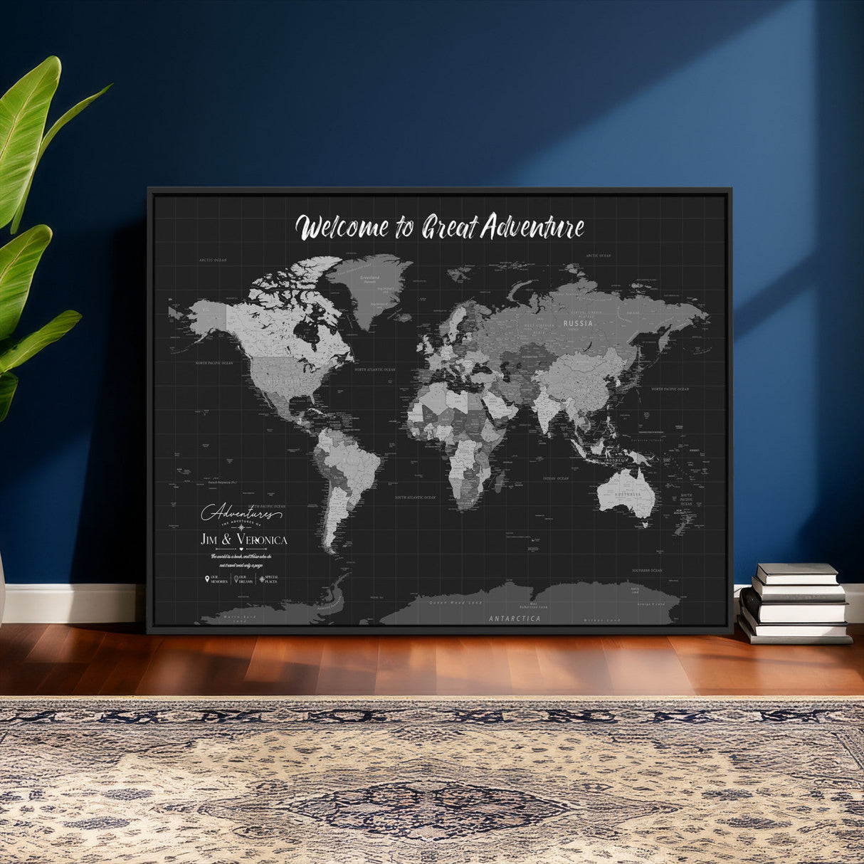 Custom World Map Canvas with Pins – Custom Framed Push Pin Maps - NEWMAP-21