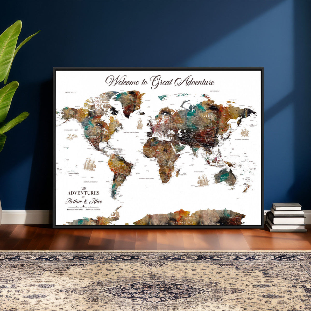 Customizable Framed World Map Canvas Print – Personalized