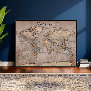 Custom Push Pin World Map Wall Art Canvas Print –
