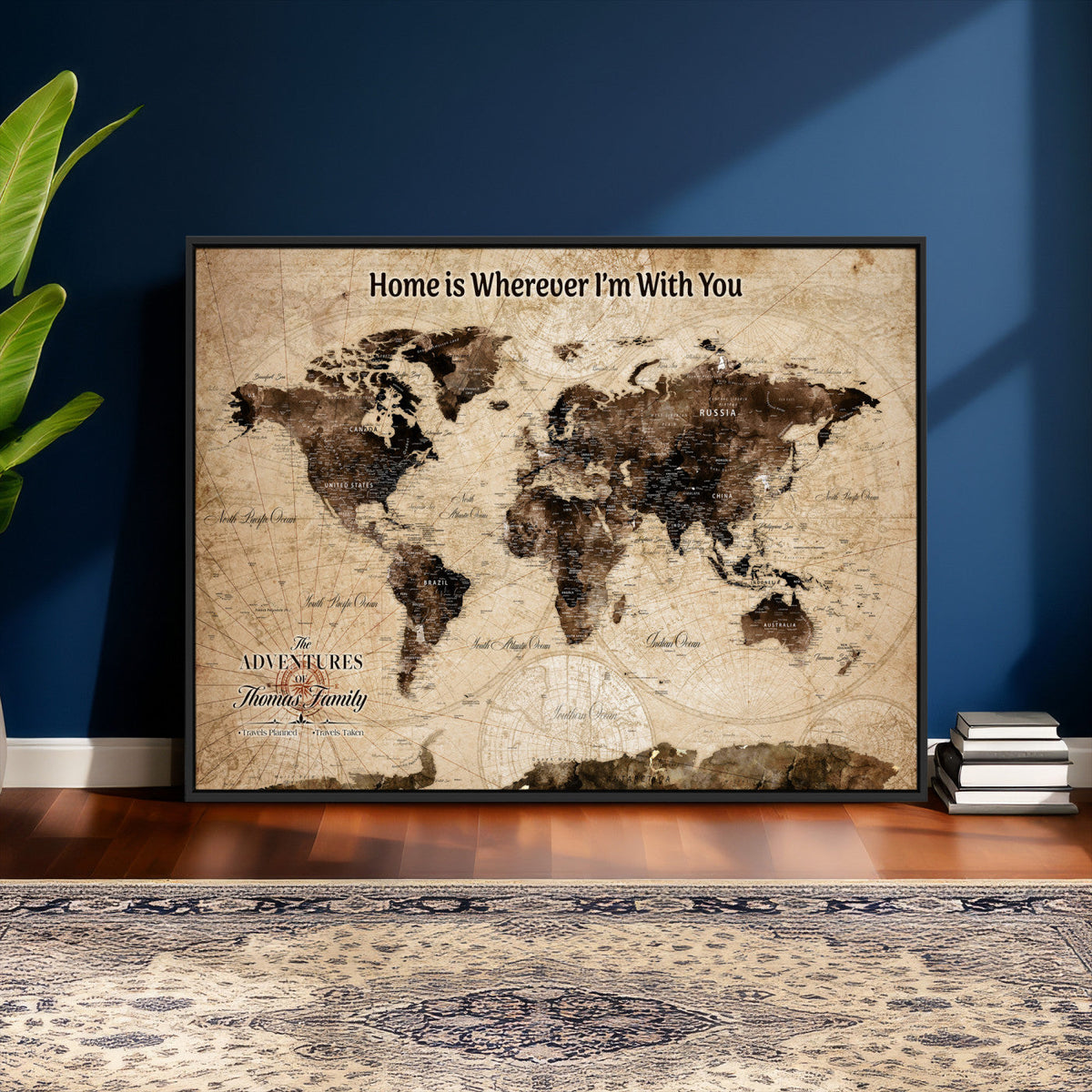 Personalized Framed World Map Wall Art Canvas Print – Custom