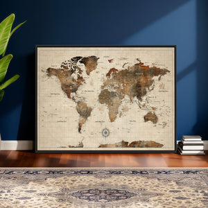 World Map Canvas Print – Framed Detailed Map of the World
