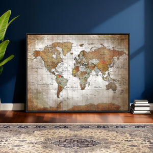 Vibrant Watercolor World Map Canvas Wall Art – Framed Travel