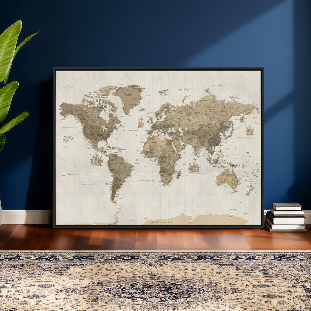 Detailed World Map Wall Art Canvas Print