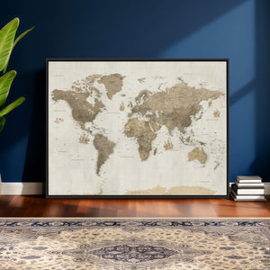 Detailed World Map Wall Art Canvas Print