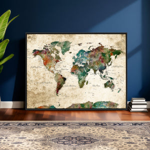 World Map Canvas Print – Framed Detailed Map of the World