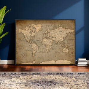 World Map Canvas Print – Framed Travel Map Wall Art for