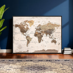 World Map Canvas Print – Framed Travel Map Wall Art for