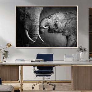 Elephant Family Wall Art Canvas, Framed Elephant Family