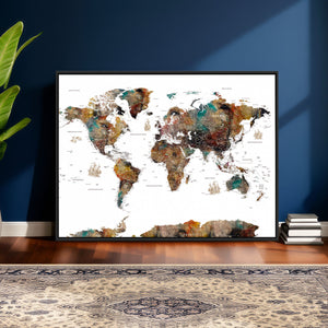 Watercolor World Map Canvas Print – Detailed Map of the