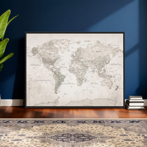 Antique Style World Map Canvas Print - Vintage Detailed