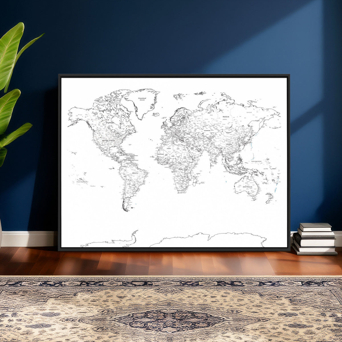 World Map Canvas Print – Framed Modern Detailed Map of the
