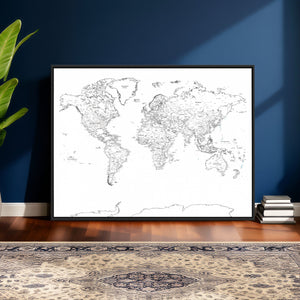 World Map Canvas Print – Framed Modern Detailed Map of the