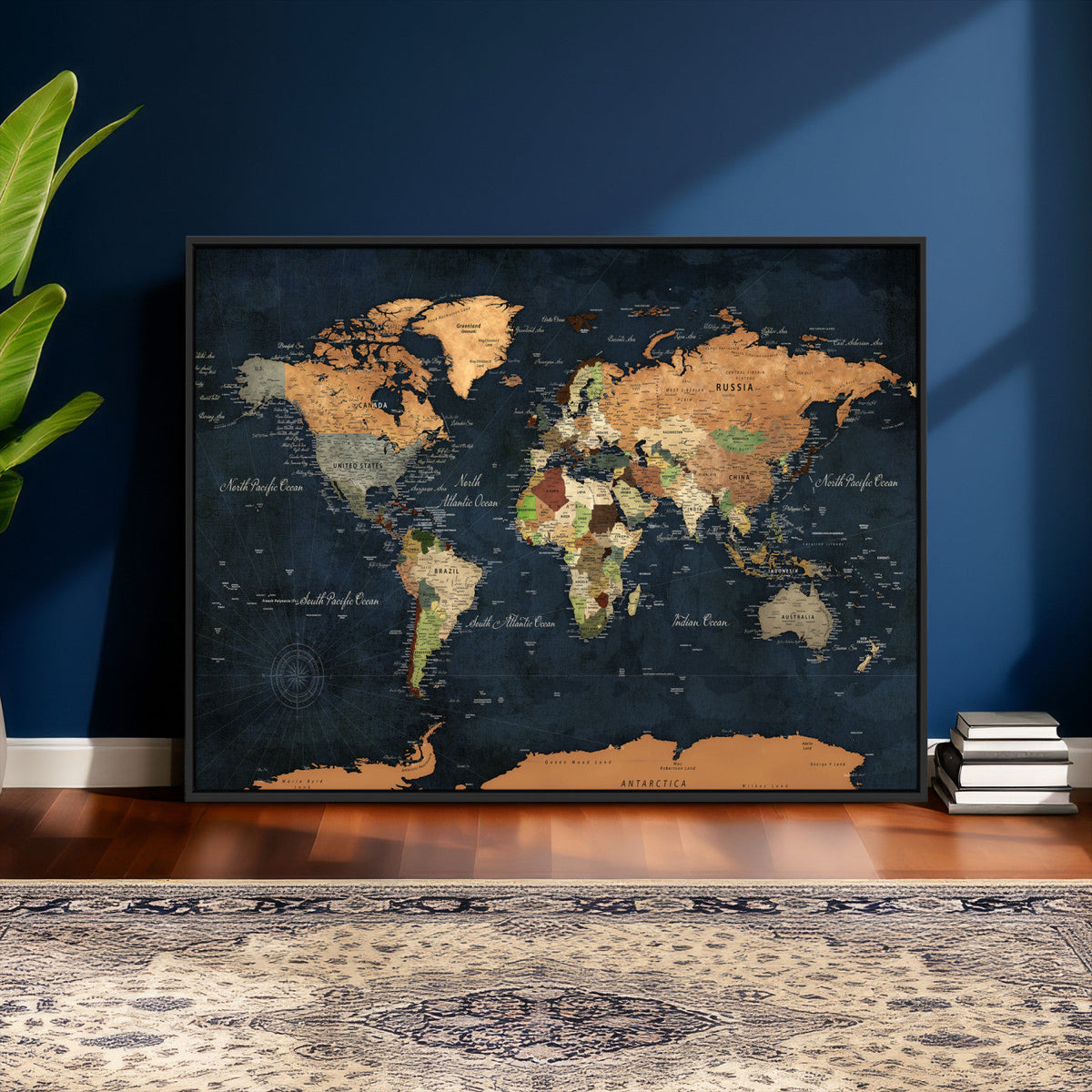 Vintage World Map Canvas Wall Art – Detailed Map with